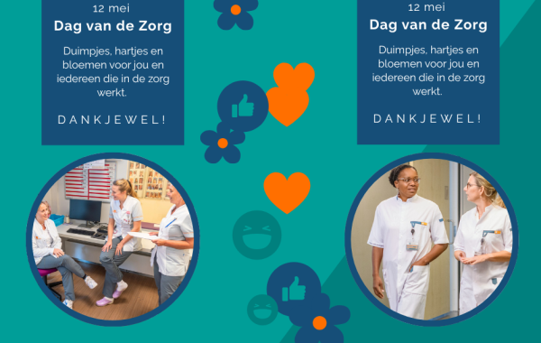 dankjewel op de Dag van de zorg met duimpjes, hartjes en bloemen