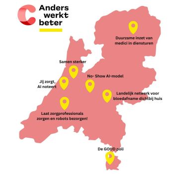 kaartje Nederland met locaties van de 7 projecten