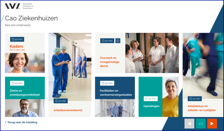 Voorbeeldweergave e-learnings Cao Ziekenhuizen en AMS