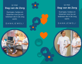dankjewel op de Dag van de zorg met duimpjes, hartjes en bloemen